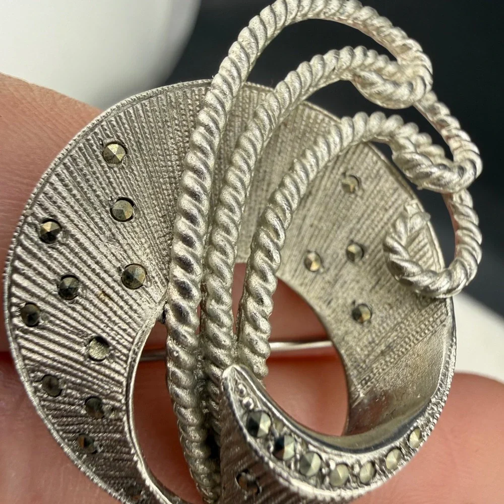 Vintage Kramer Brooch Silver Tone Marcasite